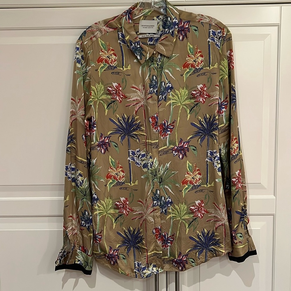 Scotch and soda printed Hawaiian tropical viscose long sleeve blouse size large